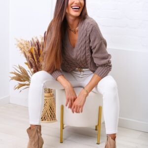 Ażurowy sweter z wełną SOFIA Cappuccino