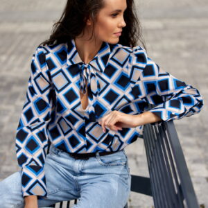 Koszula z wiązaniem przy szyi Granatowo/Czarna