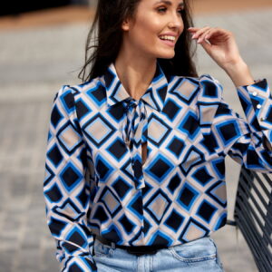 Koszula z wiązaniem przy szyi Granatowo/Czarna