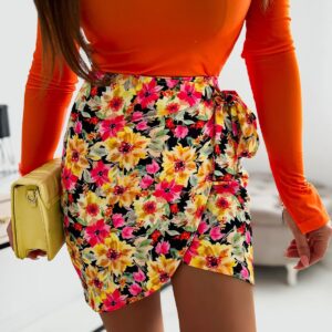 Bawełniana spódnica wiązana w kwiaty Różowo/Żółta