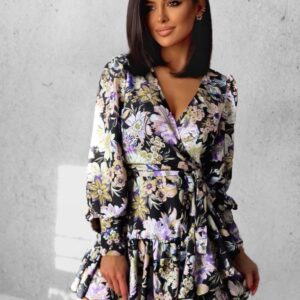 Sukienka z wiskozy Nina Liliowo/Czarna