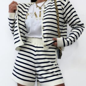 Dzianinowy komplet Lamilla MONTE CARLO w paski Biało/Czarny