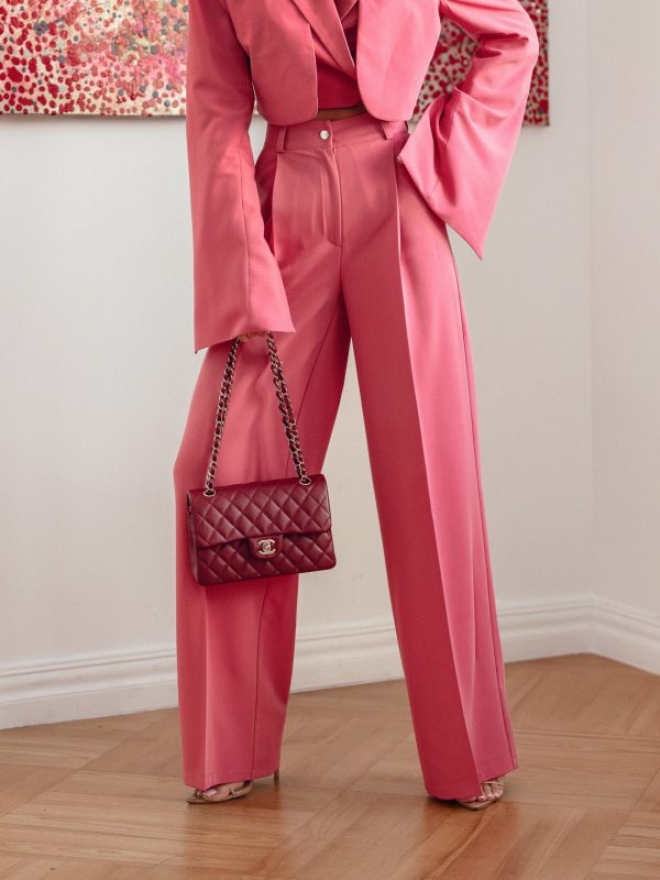 Eleganckie spodnie z wiskozy Monica Malinowe
