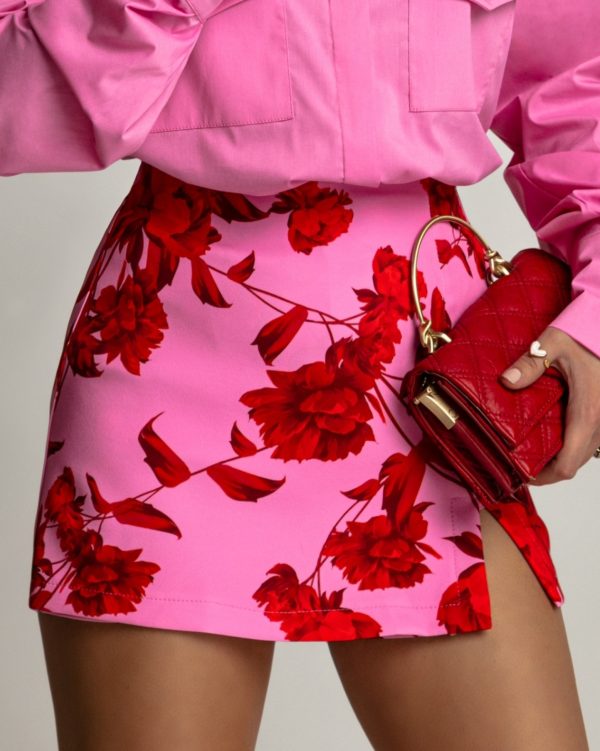 Eleganckie spódnico-spodenki Astrit w kwiaty Różowe