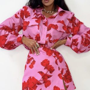 Koszula z wiskozy Lamilla Jenny w kwiaty Różowa