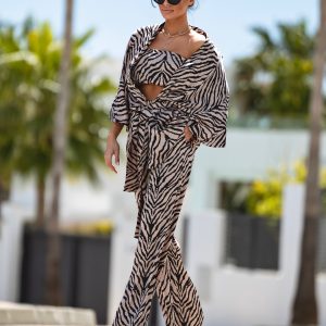 Satynowy komplet 3w1 Lamilla EXOTIC ZEBRA Beżowo/Biały