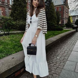 Długa muślinowa sukienka COSTA Biała