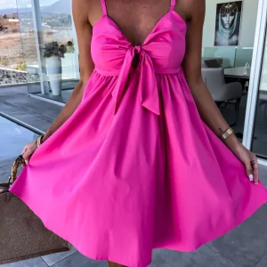 Krótka letnia sukienka z wiązaniem PANAMA Fuksja