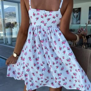 Krótka letnia sukienka z wiązaniem PANAMA Biała w kwiatki