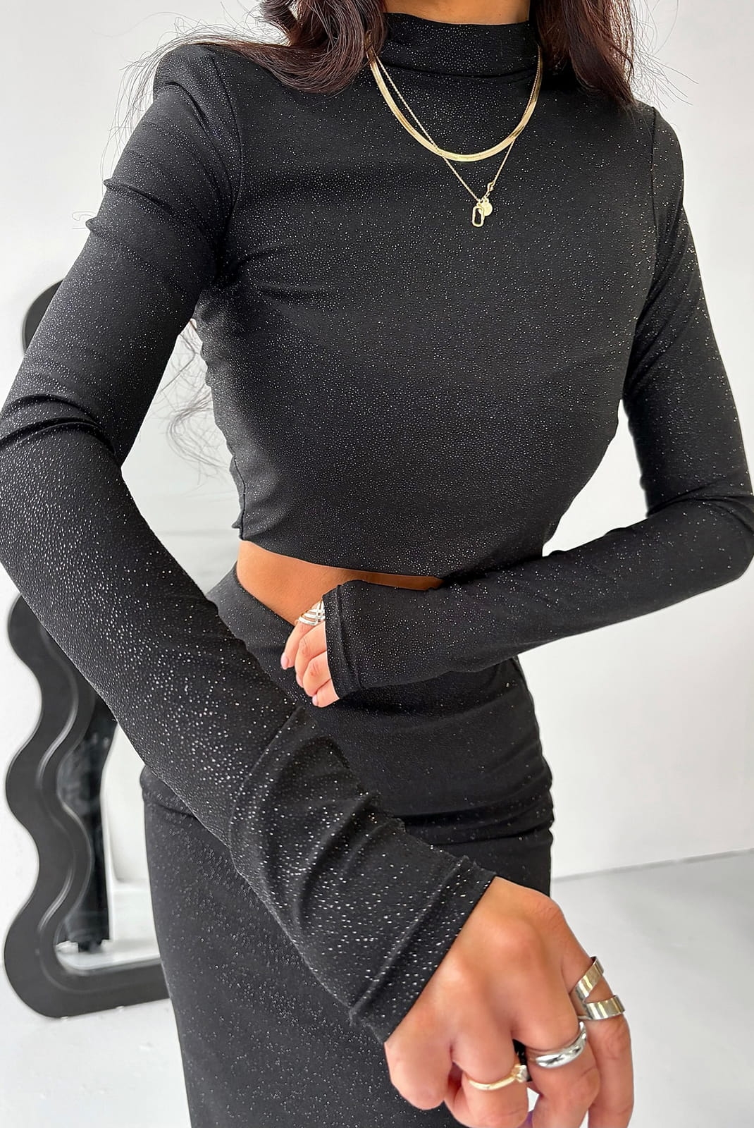 Bluzka brokatowa La Milla Sparkle Czarna - obrazek 3